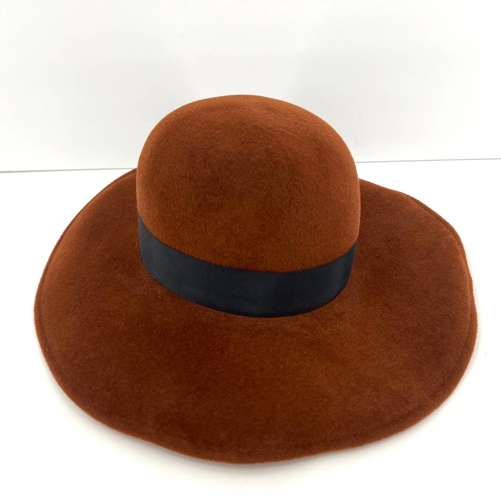 SAKS FIFTH AVENUE Hat Womens Cashmere Wool Camel hair Wide brim Black Ribbon OS - Picture 2 of 7